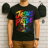 Jesus Over Pride Rainbow Cross T-Shirt thumb 6