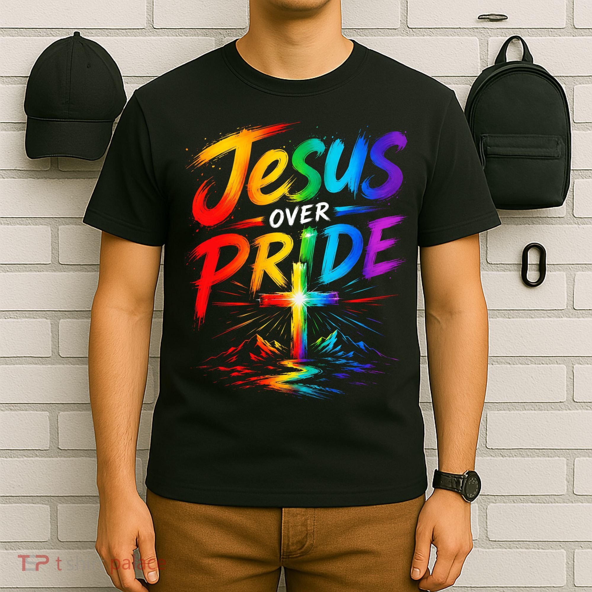 Jesus Over Pride Rainbow Cross T-Shirt