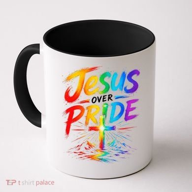 Jesus Over Pride Rainbow Cross Coffee Mug