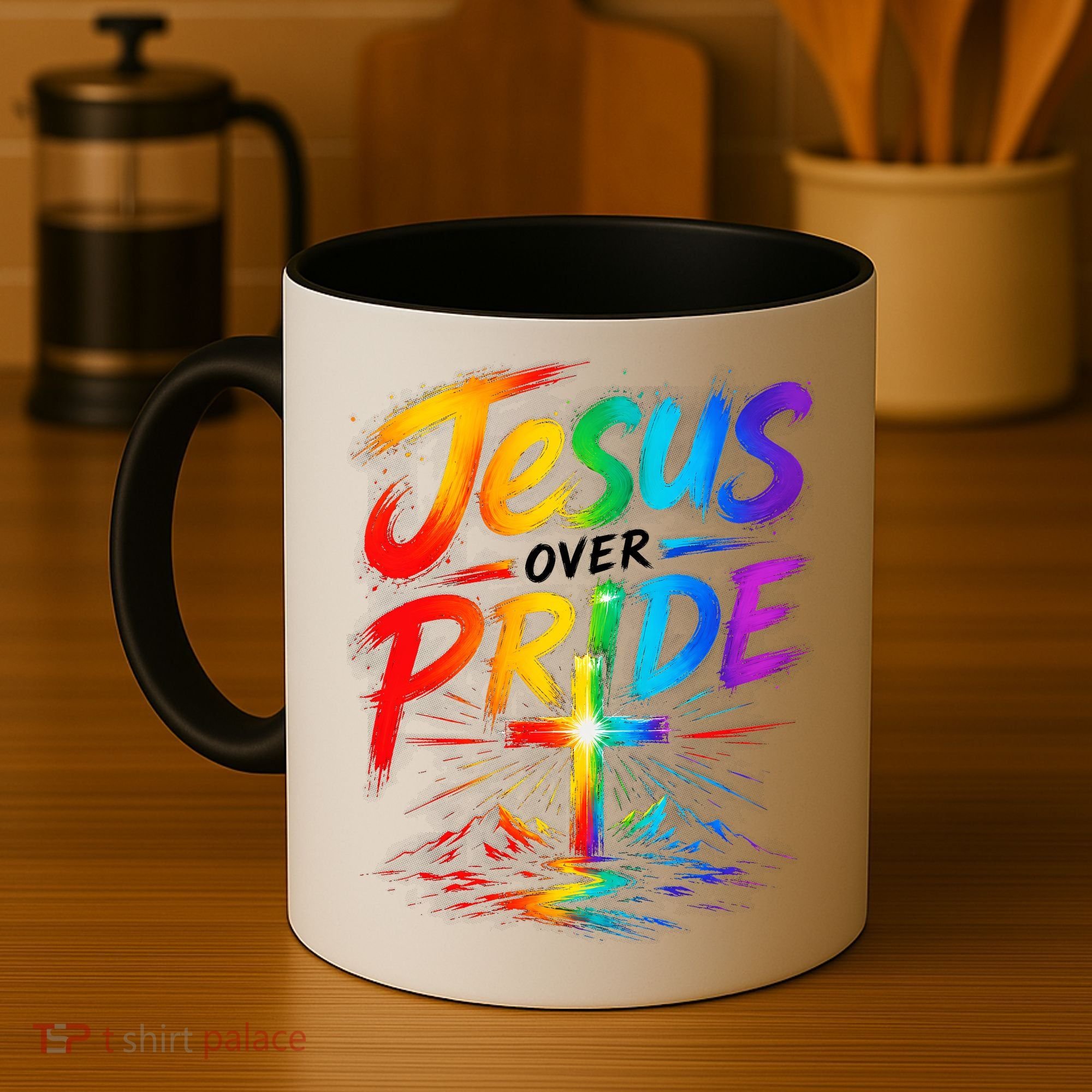 Jesus Over Pride Rainbow Cross Coffee Mug