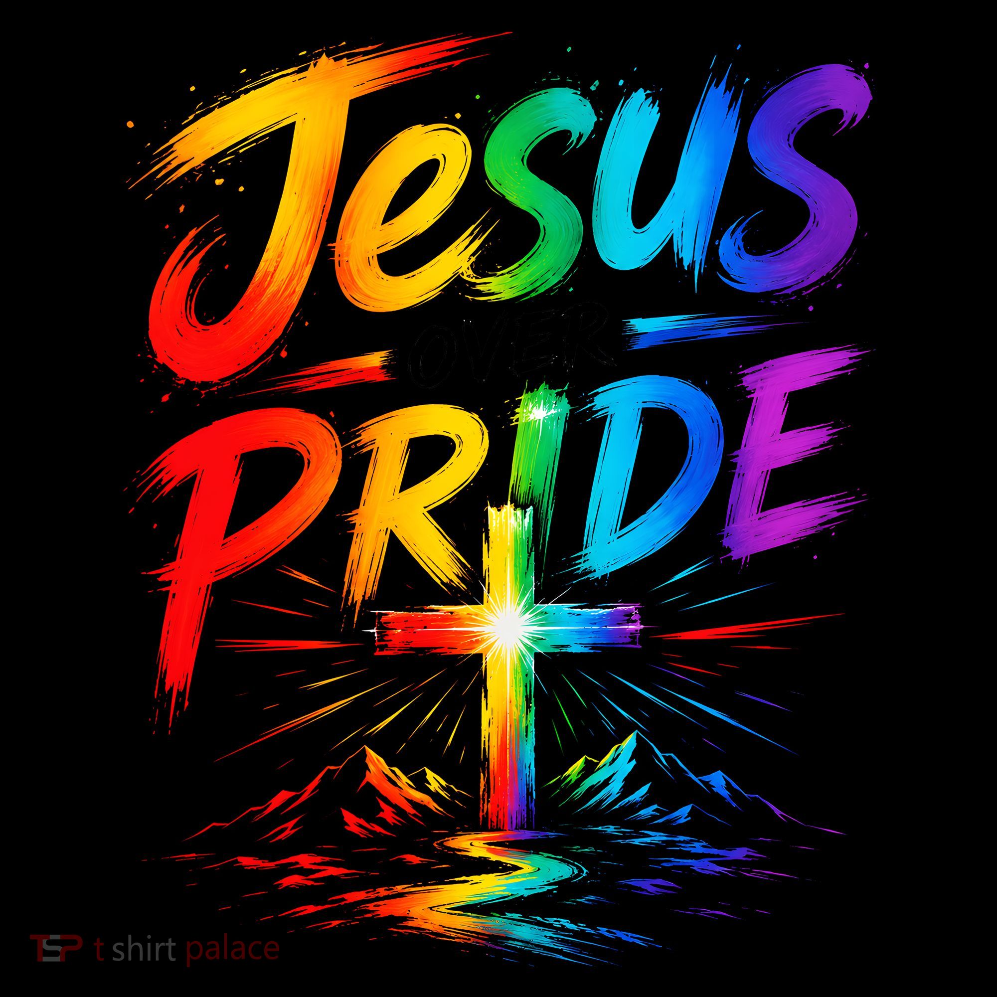 Jesus Over Pride Rainbow Cross Coffee Mug