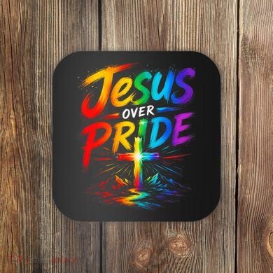 Jesus Over Pride Rainbow Cross Coaster