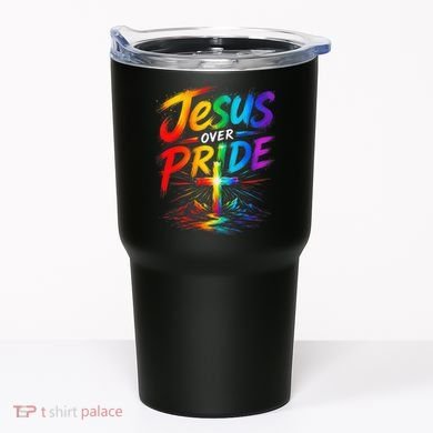 Jesus Over Pride Rainbow Cross Tumbler