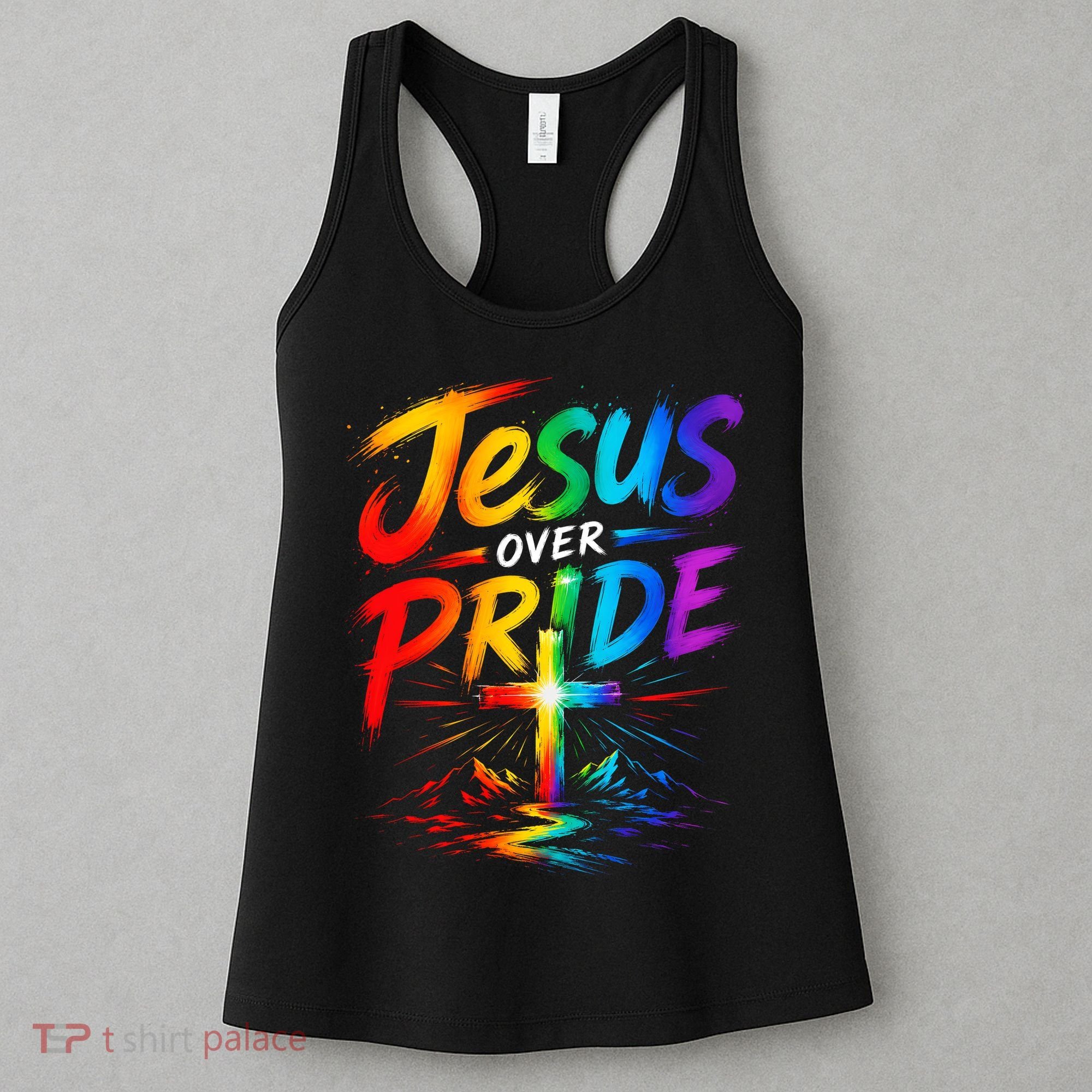 Jesus Over Pride Rainbow Cross Women's Tank Top