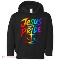 Jesus Over Pride Rainbow Cross Toddler Hoodie thumb 0