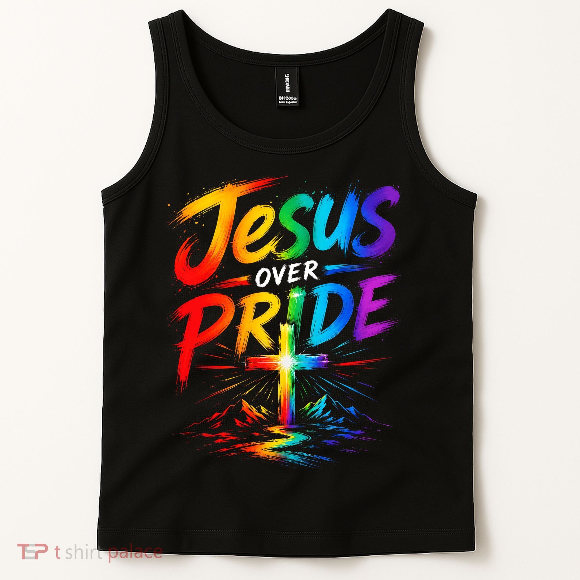 Jesus Over Pride Rainbow Cross Tank Top