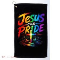 Jesus Over Pride Rainbow Cross Golf Towel thumb 0