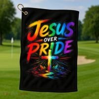 Jesus Over Pride Rainbow Cross Golf Towel thumb 1