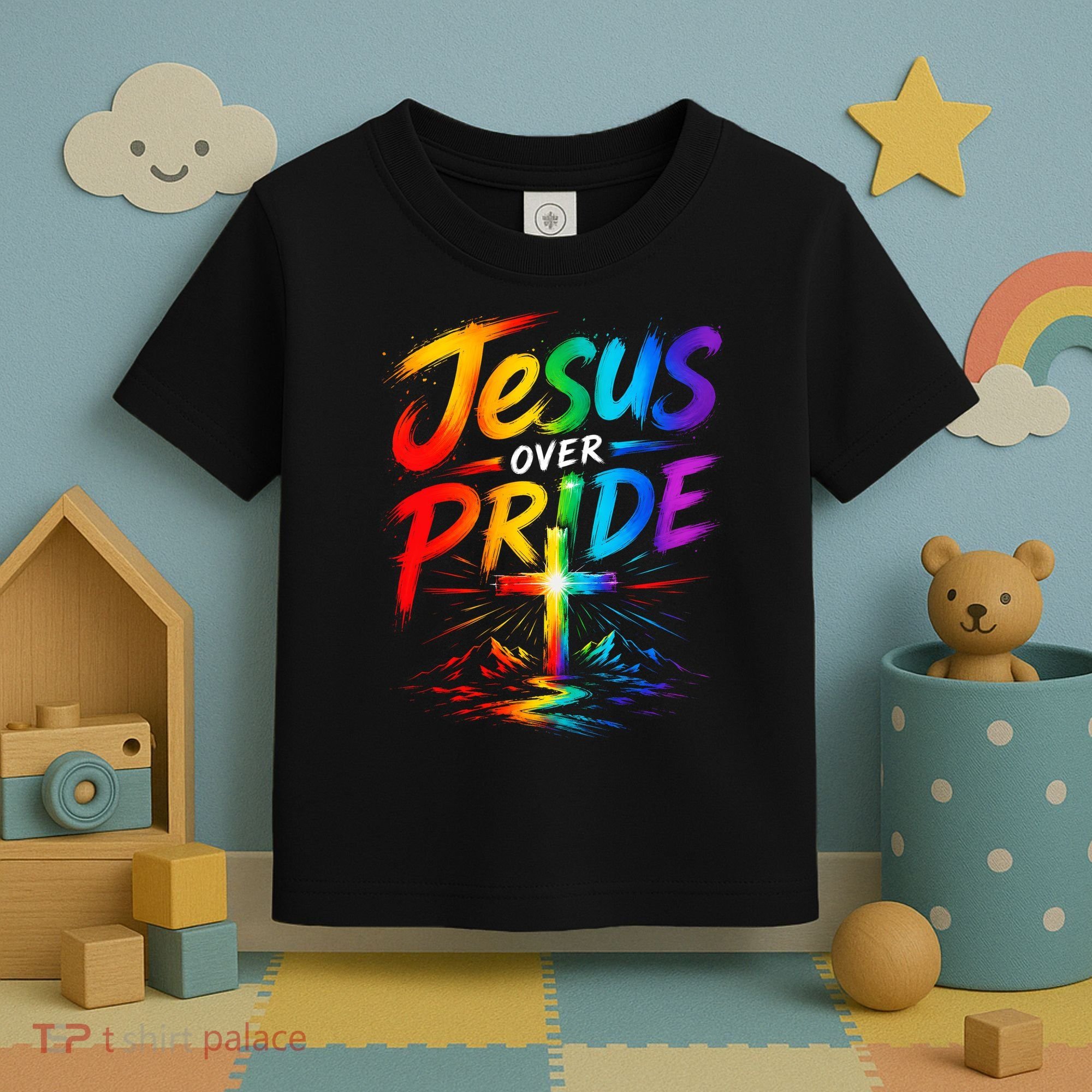 Jesus Over Pride Rainbow Cross Toddler T-Shirt