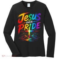 Jesus Over Pride Rainbow Cross Women's Long Sleeve Shirt thumb 0