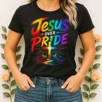 Jesus Over Pride Rainbow Cross Women's T-Shirt thumb 2