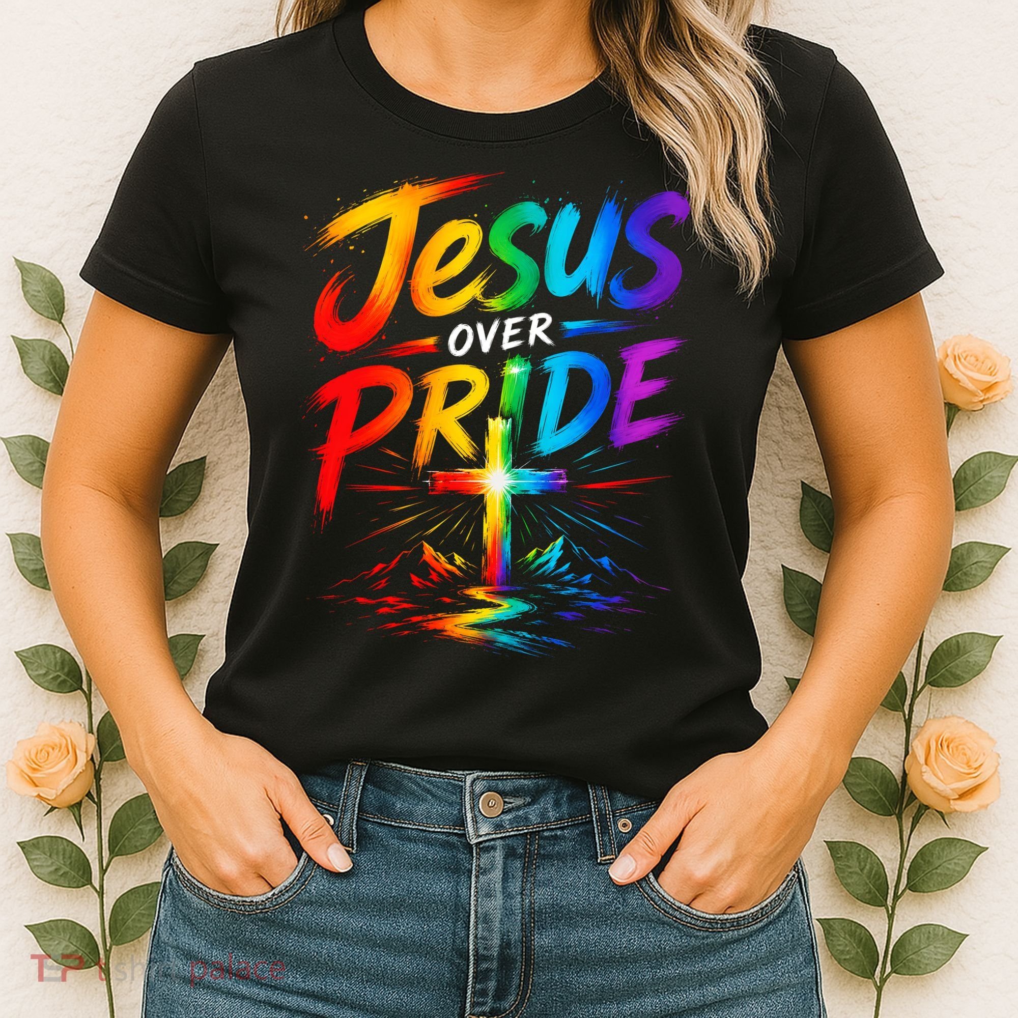 Jesus Over Pride Rainbow Cross Women's T-Shirt