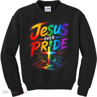 Jesus Over Pride Rainbow Cross Kids Sweatshirt