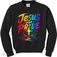 Jesus Over Pride Rainbow Cross Kids Sweatshirt thumb 0