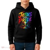 Jesus Over Pride Rainbow Cross Kids Hoodie thumb 4