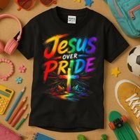 Jesus Over Pride Rainbow Cross Kids T-Shirt thumb 3