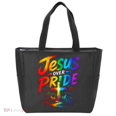 Jesus Over Pride Rainbow Cross Tote Bag