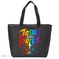 Jesus Over Pride Rainbow Cross Tote Bag thumb 0