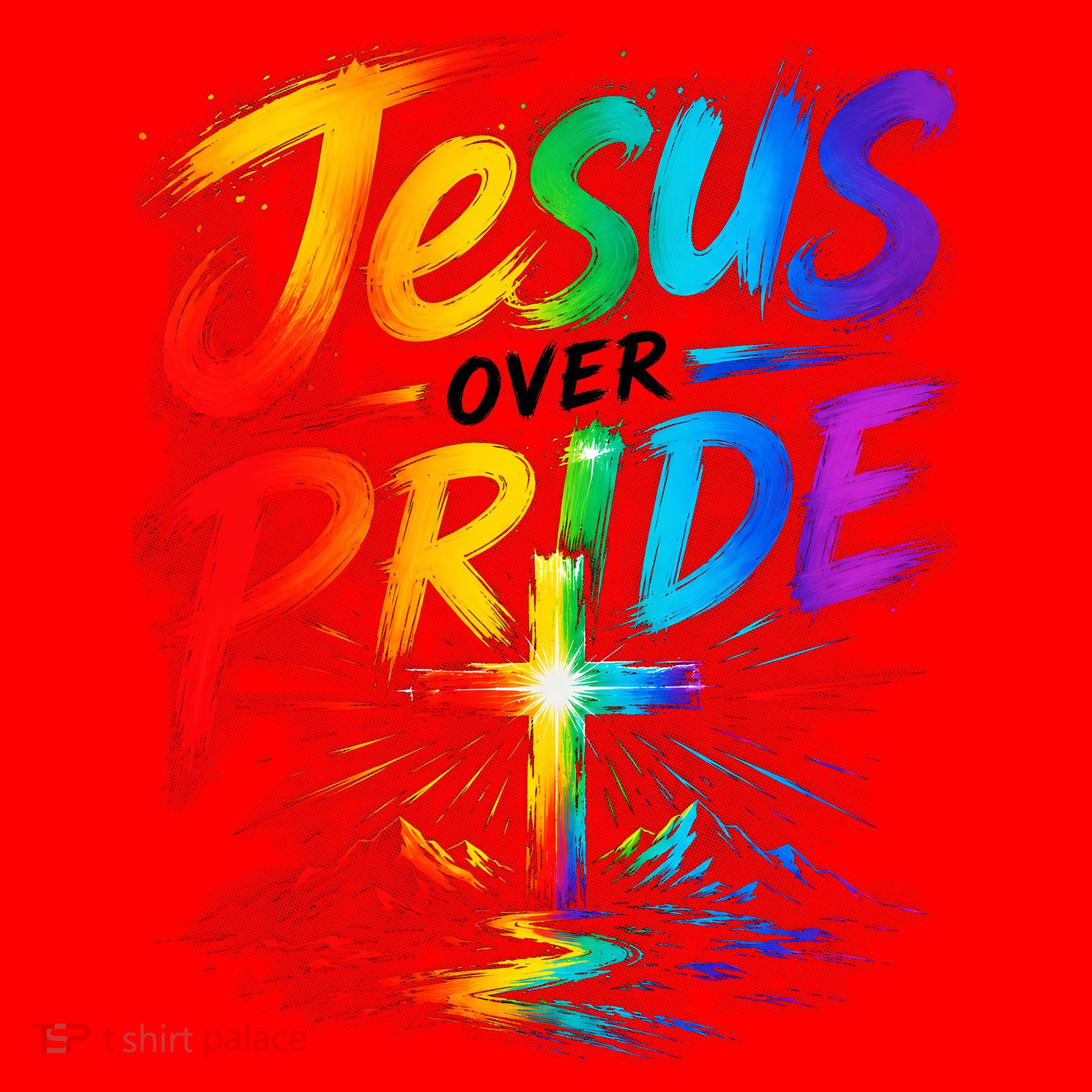 Jesus Over Pride Rainbow Cross Santa Hat