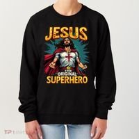 Jesus Original Superhero Comic Style Funny Christian Women's Sweatshirt thumb 0