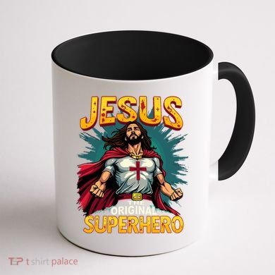 Jesus Original Superhero Comic Style Funny Christian Coffee Mug back