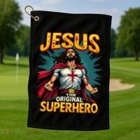 Jesus Original Superhero Comic Style Funny Christian Golf Towel thumb 1