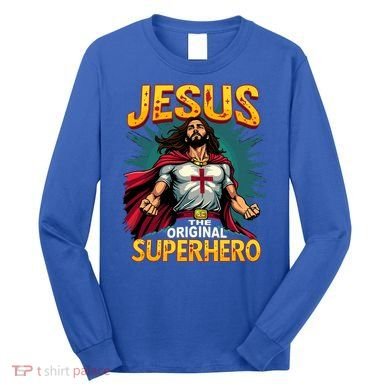 Jesus Original Superhero Comic Style Funny Christian Long Sleeve Shirt