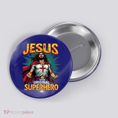 Jesus Original Superhero Comic Style Funny Christian Button