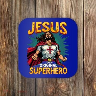 Jesus Original Superhero Comic Style Funny Christian Coaster