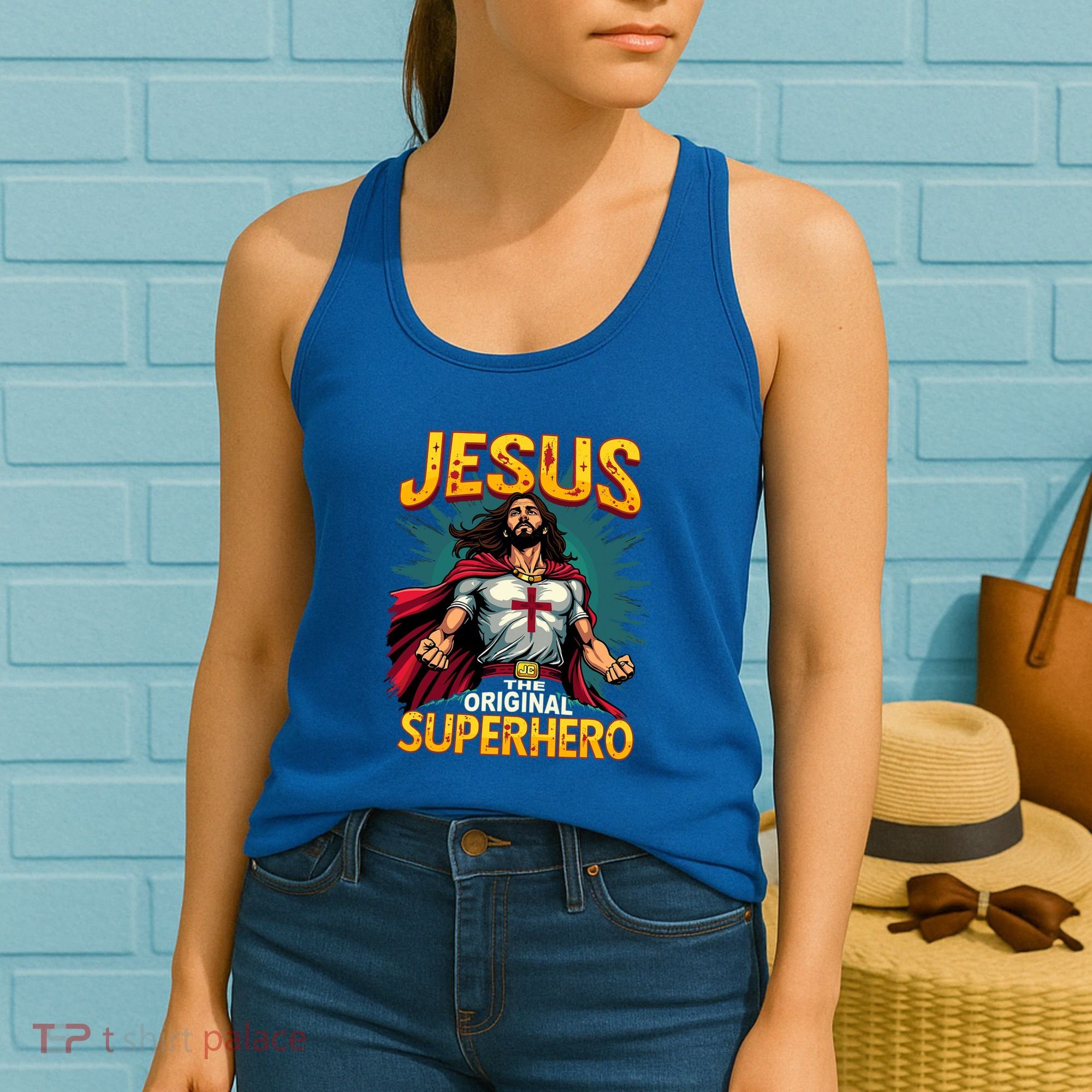 Jesus Original Superhero Comic Style Funny Christian Women's Tank Top