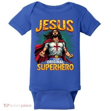 Jesus Original Superhero Comic Style Funny Christian Baby Bodysuit