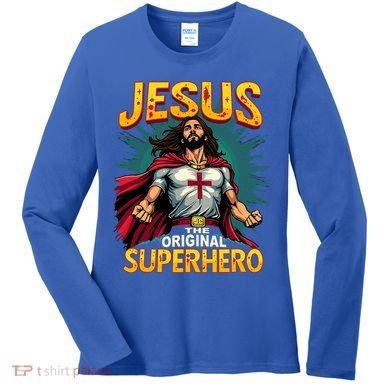 Jesus Original Superhero Comic Style Funny Christian Women's Long Sleeve Shirt