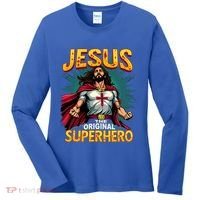 Jesus Original Superhero Comic Style Funny Christian Women's Long Sleeve Shirt thumb 0