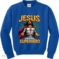Jesus Original Superhero Comic Style Funny Christian Kids Sweatshirt thumb 0