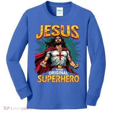 Jesus Original Superhero Comic Style Funny Christian Kids Long Sleeve Shirt