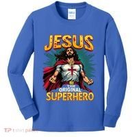 Jesus Original Superhero Comic Style Funny Christian Kids Long Sleeve Shirt thumb 0