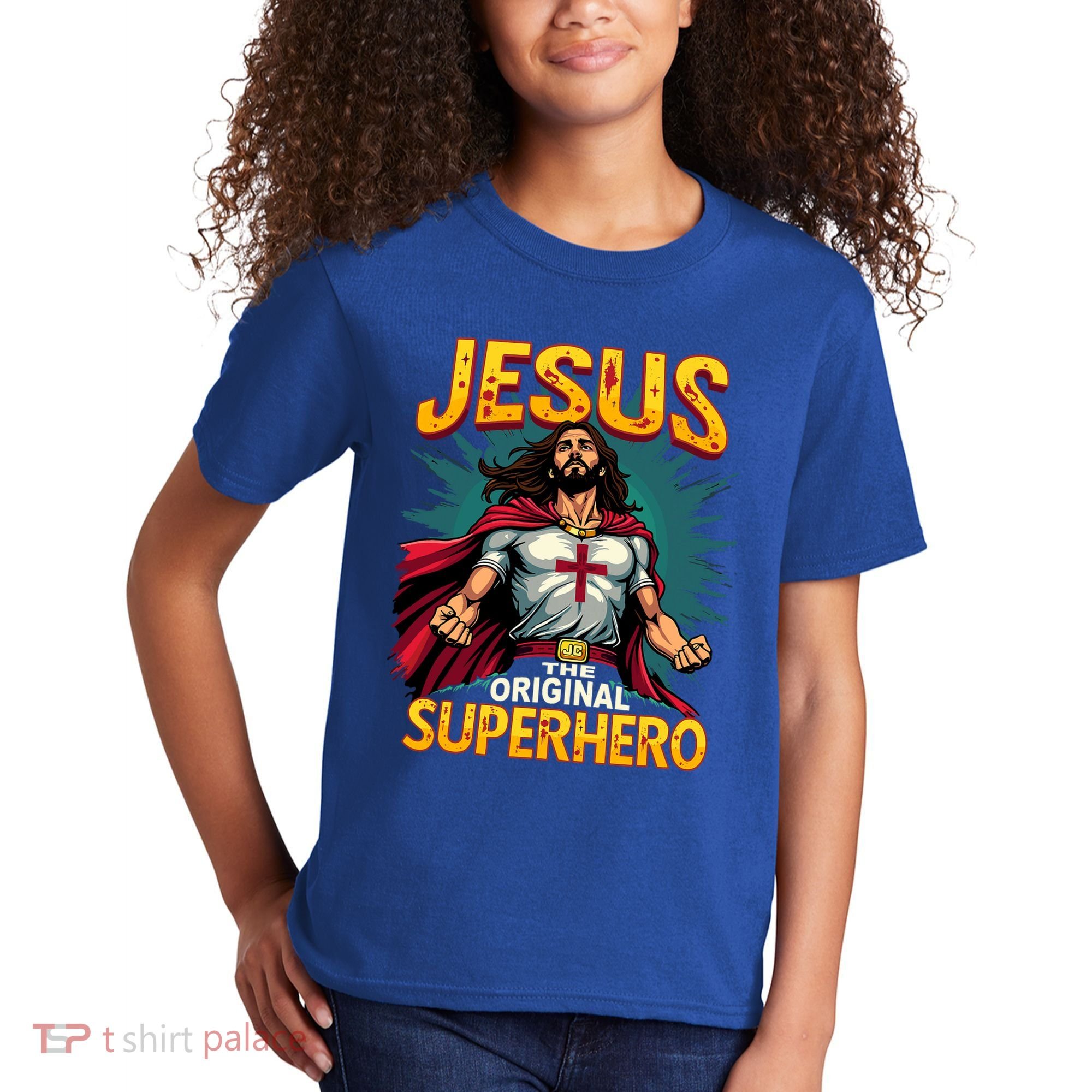 Jesus Original Superhero Comic Style Funny Christian Kids T-Shirt