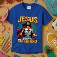 Jesus Original Superhero Comic Style Funny Christian Kids T-Shirt thumb 3