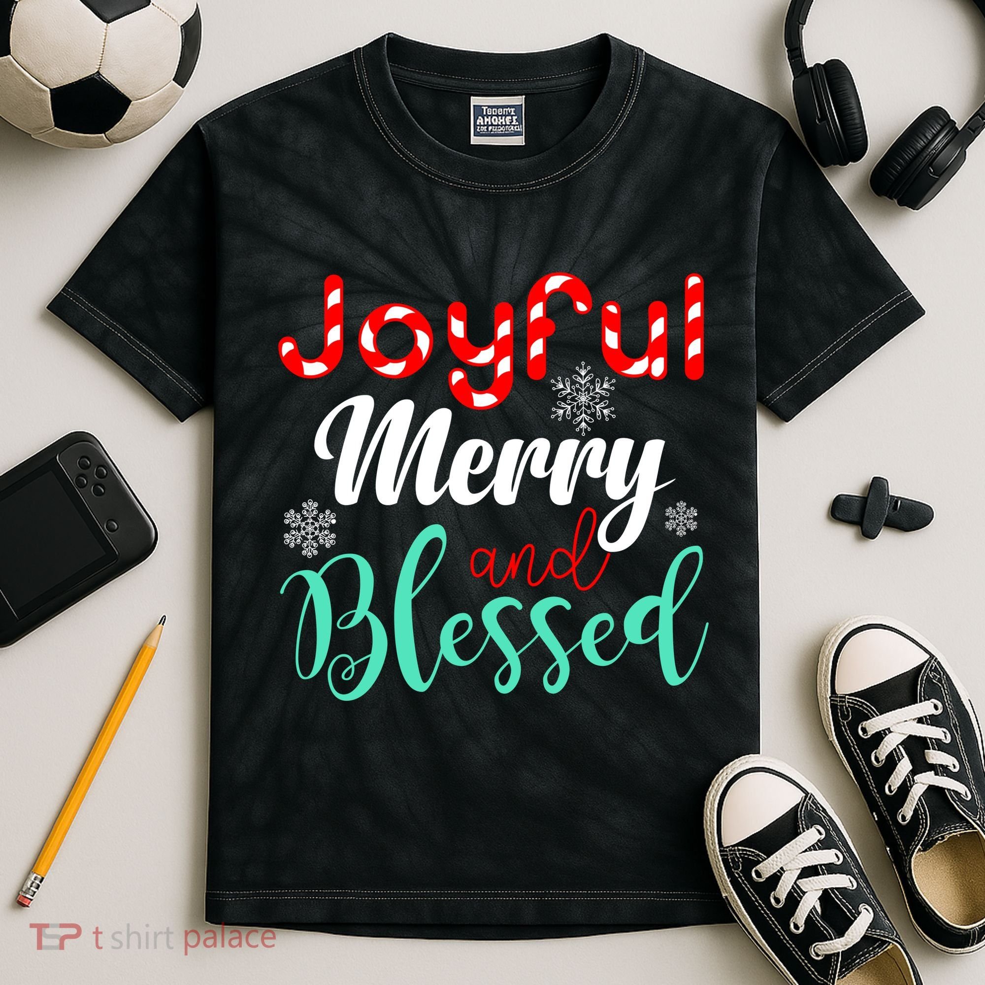 Joyful Merry And Blessed Kids Tie-Dye T-Shirt