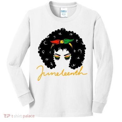 Juneteenth Pride Afro Hair Black History Kids Long Sleeve Shirt