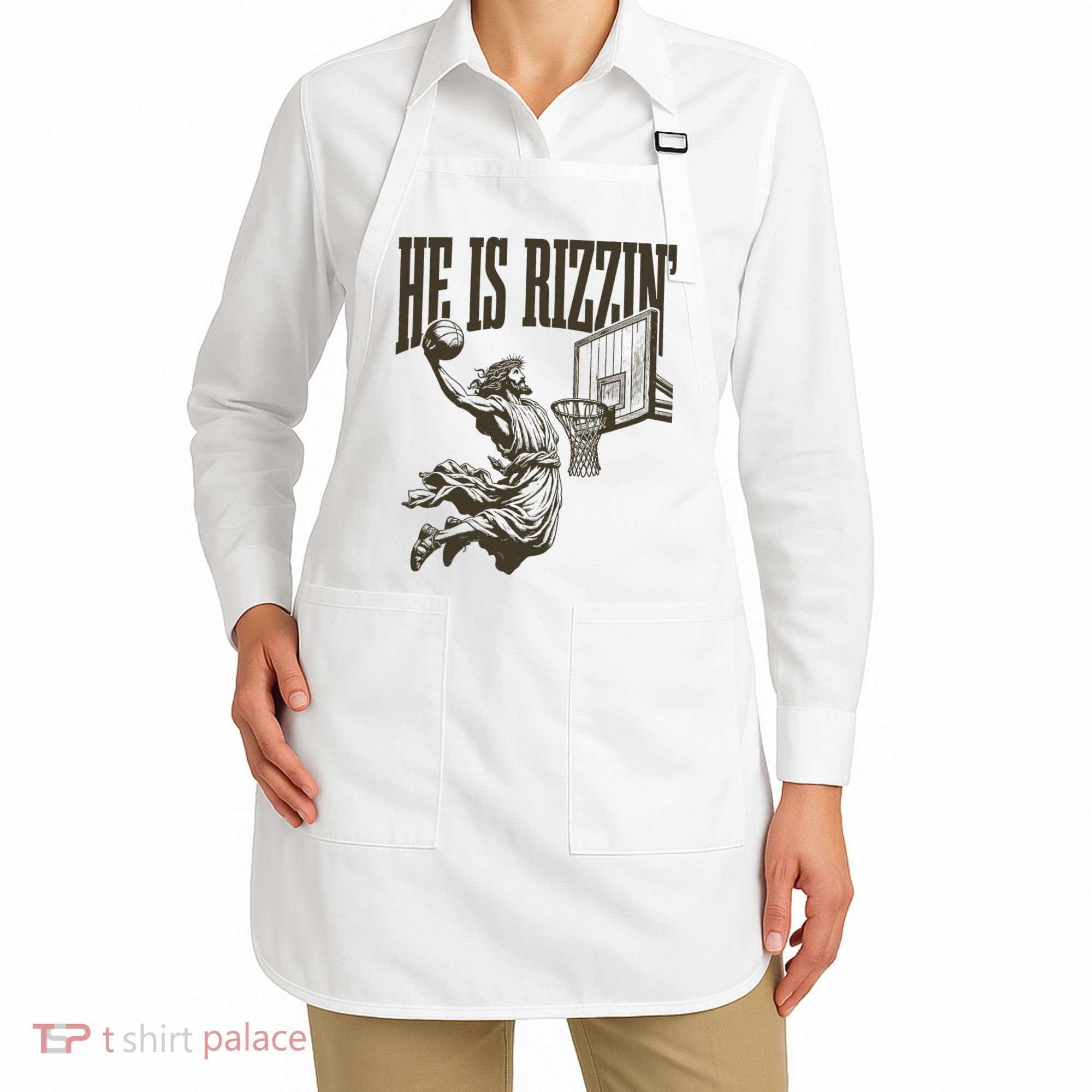 Jesus Playing Basketball He Is Rizzin Apron