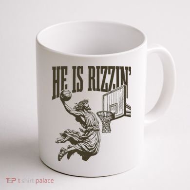 Jesus Playing Basketball He Is Rizzin Coffee Mug back