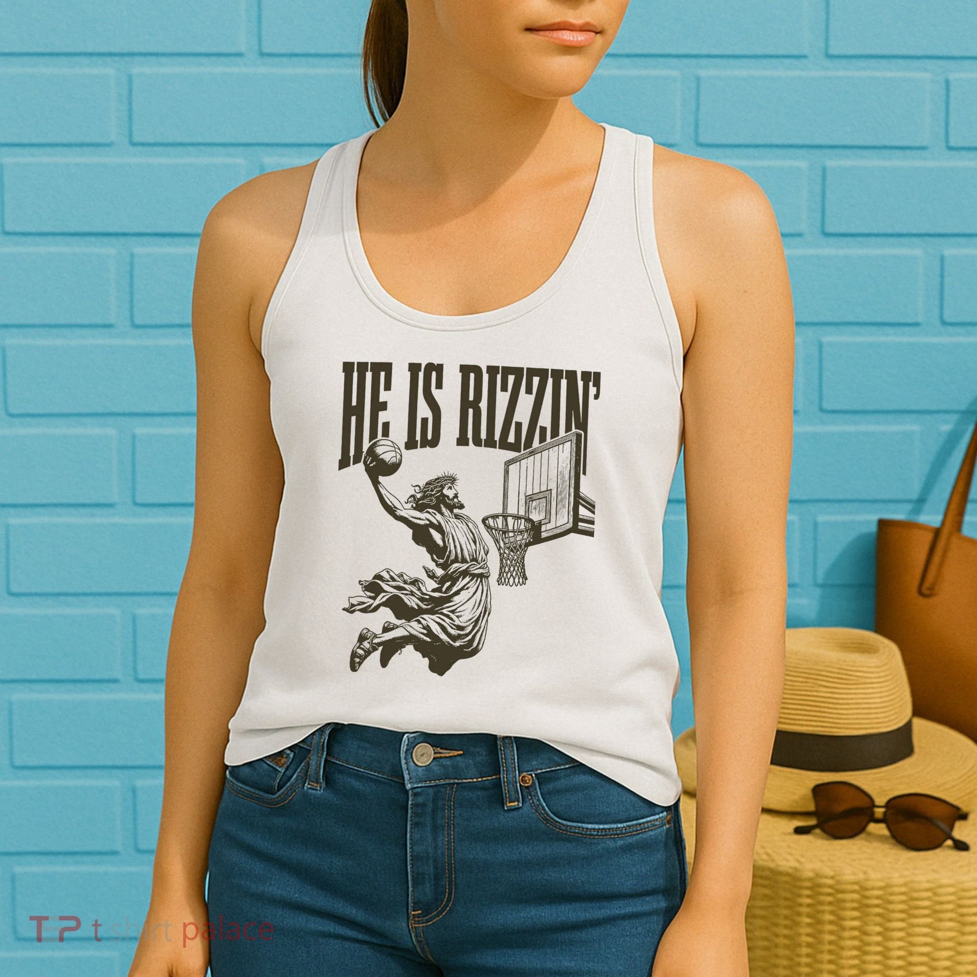 Jesus Playing Basketball He Is Rizzin Women's Tank Top