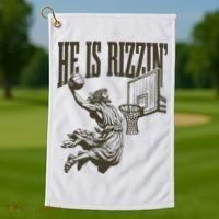 Jesus Playing Basketball He Is Rizzin Golf Towel thumb 1