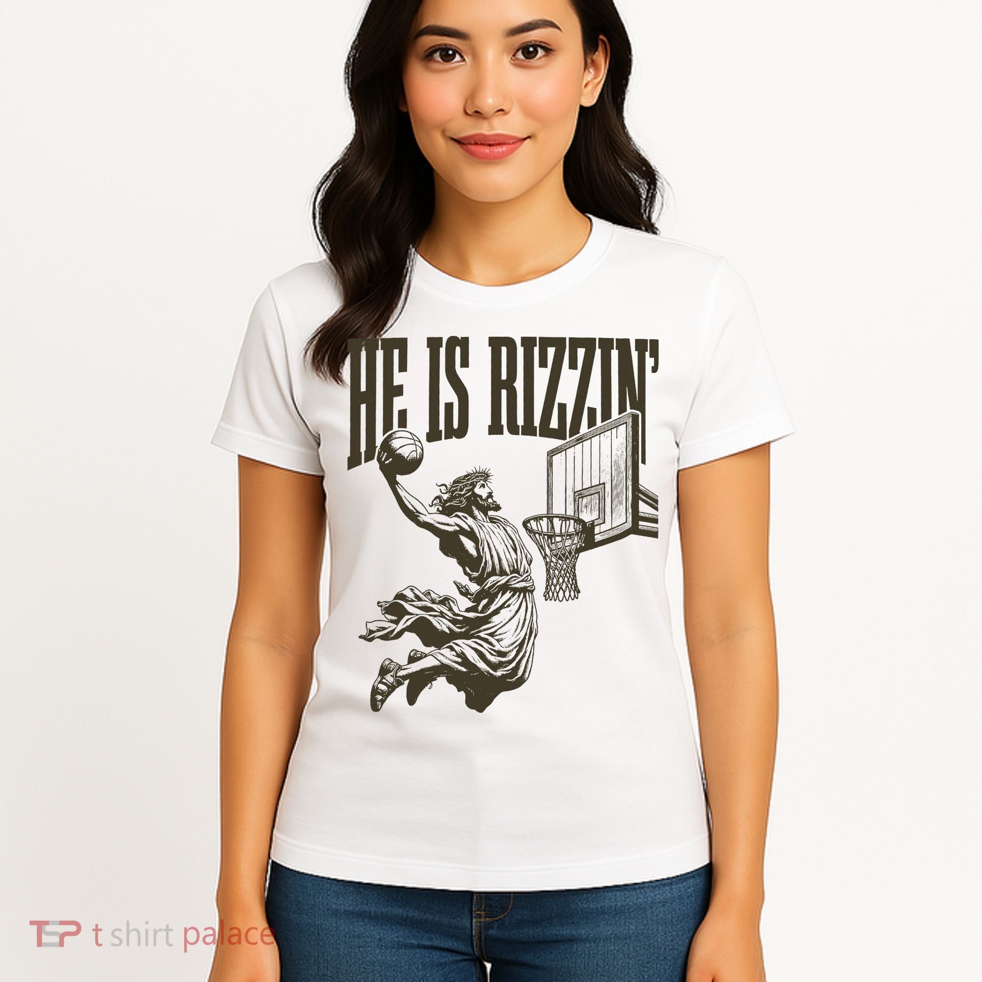 Jesus Playing Basketball He Is Rizzin Women's T-Shirt