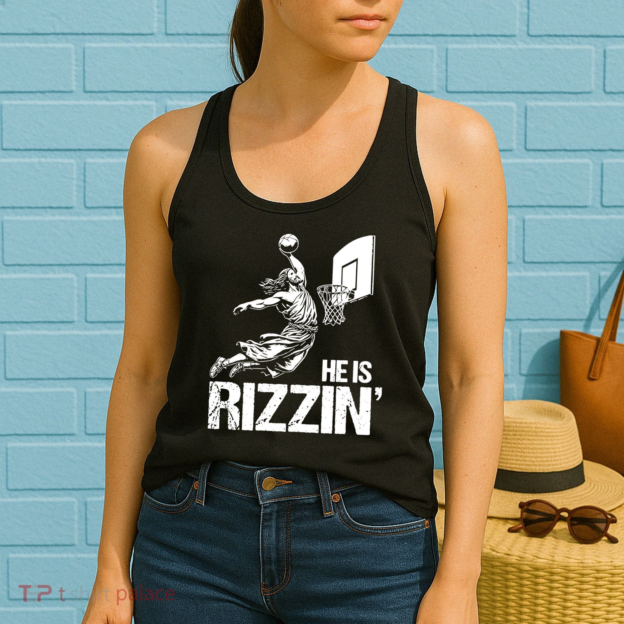 Jesus Playing Basketball He Is Rizzin Trending Funny Jesus Women's Tank Top