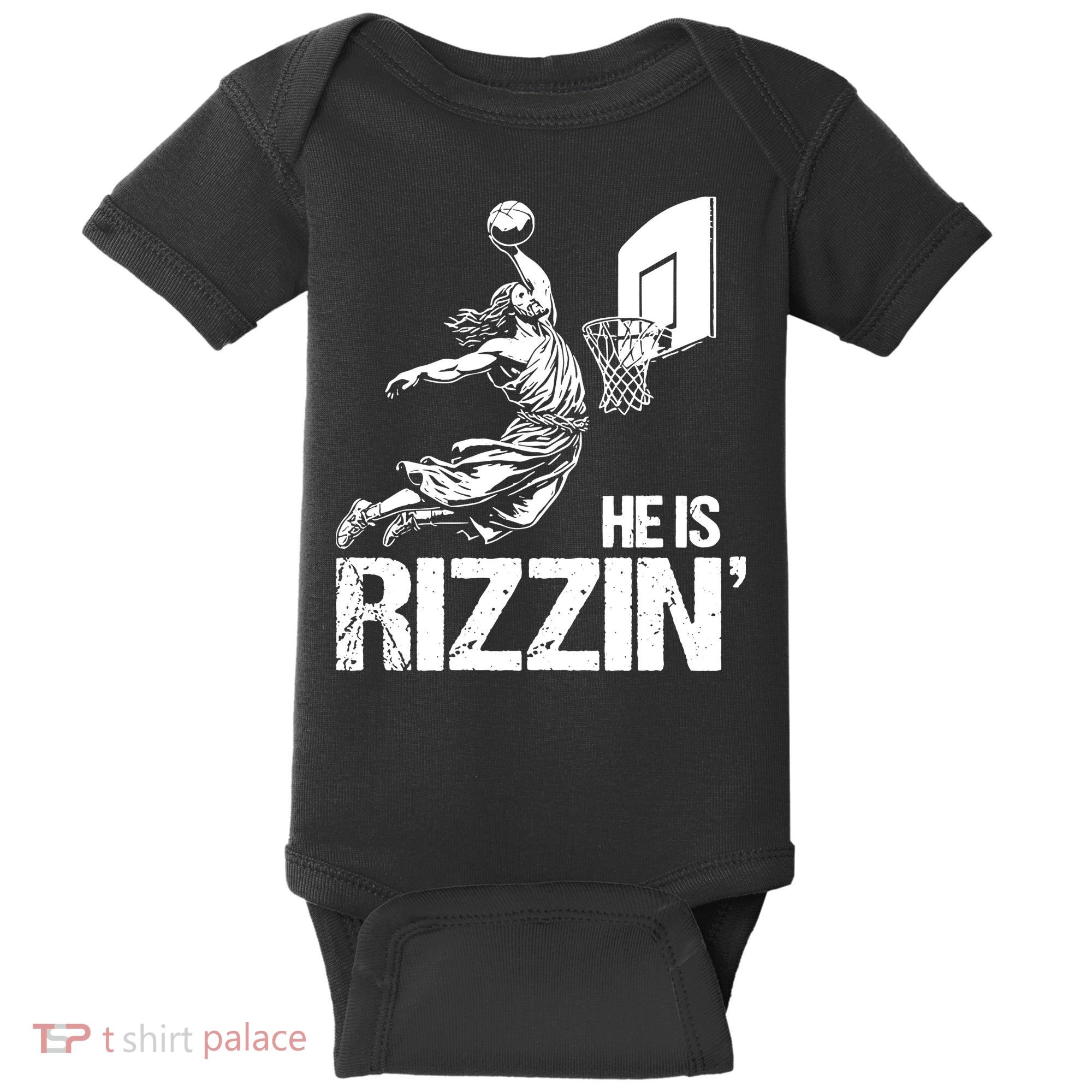 Jesus Playing Basketball He Is Rizzin Trending Funny Jesus Baby Bodysuit