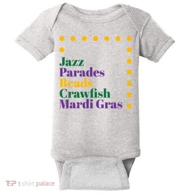 Jazz Parades Beads Crawfish Mardi Gras Baby Bodysuit