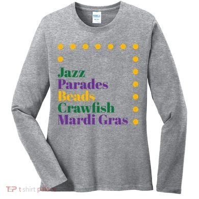 Jazz Parades Beads Crawfish Mardi Gras Women's Long Sleeve Shirt