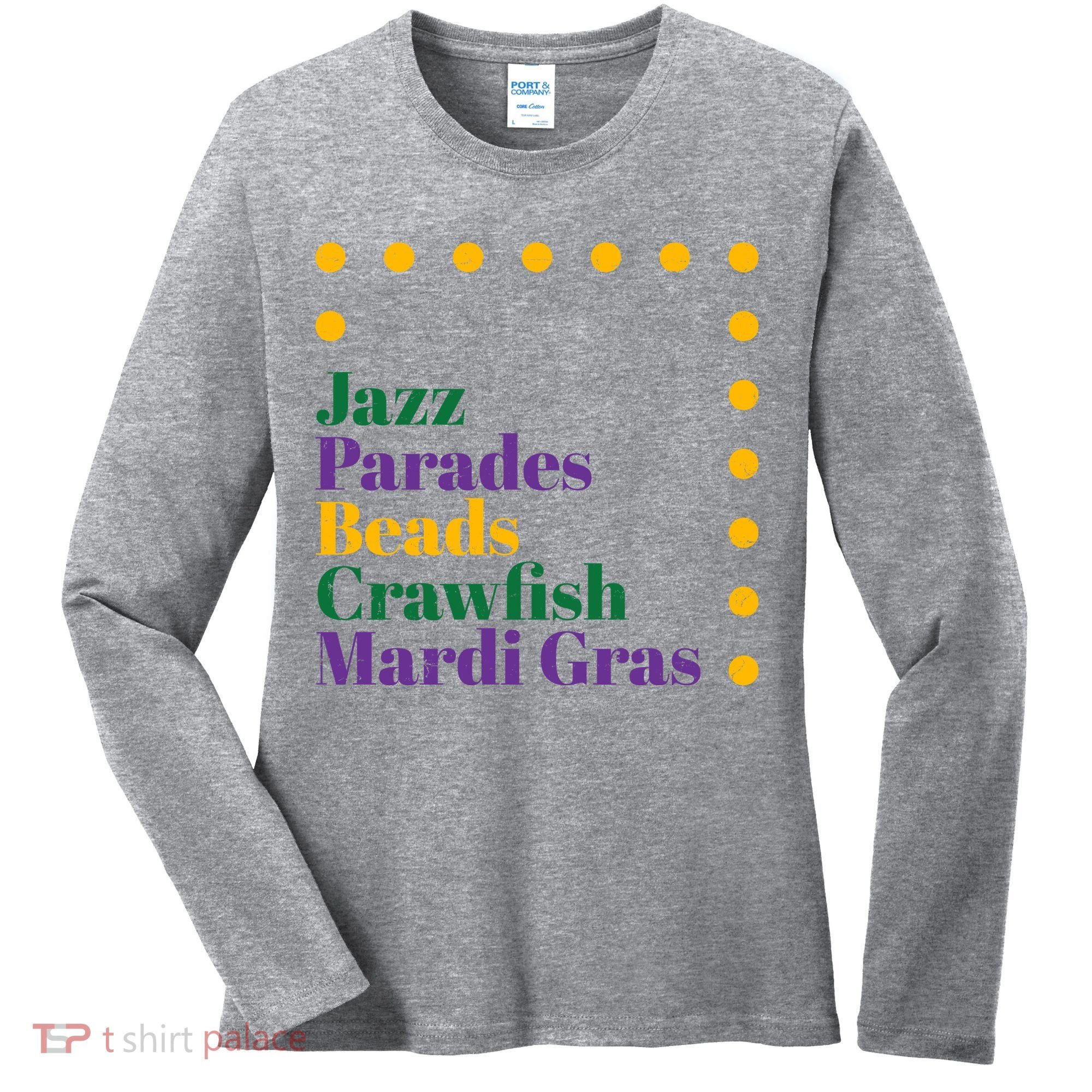 Jazz Parades Beads Crawfish Mardi Gras Women's Long Sleeve Shirt